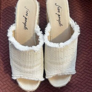 Free People Ivory Textured Mules